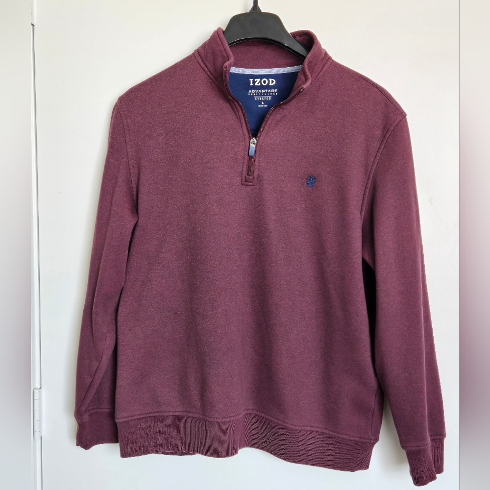Izod Maroon Zip Up Sweater with Ribbed Cuffs
